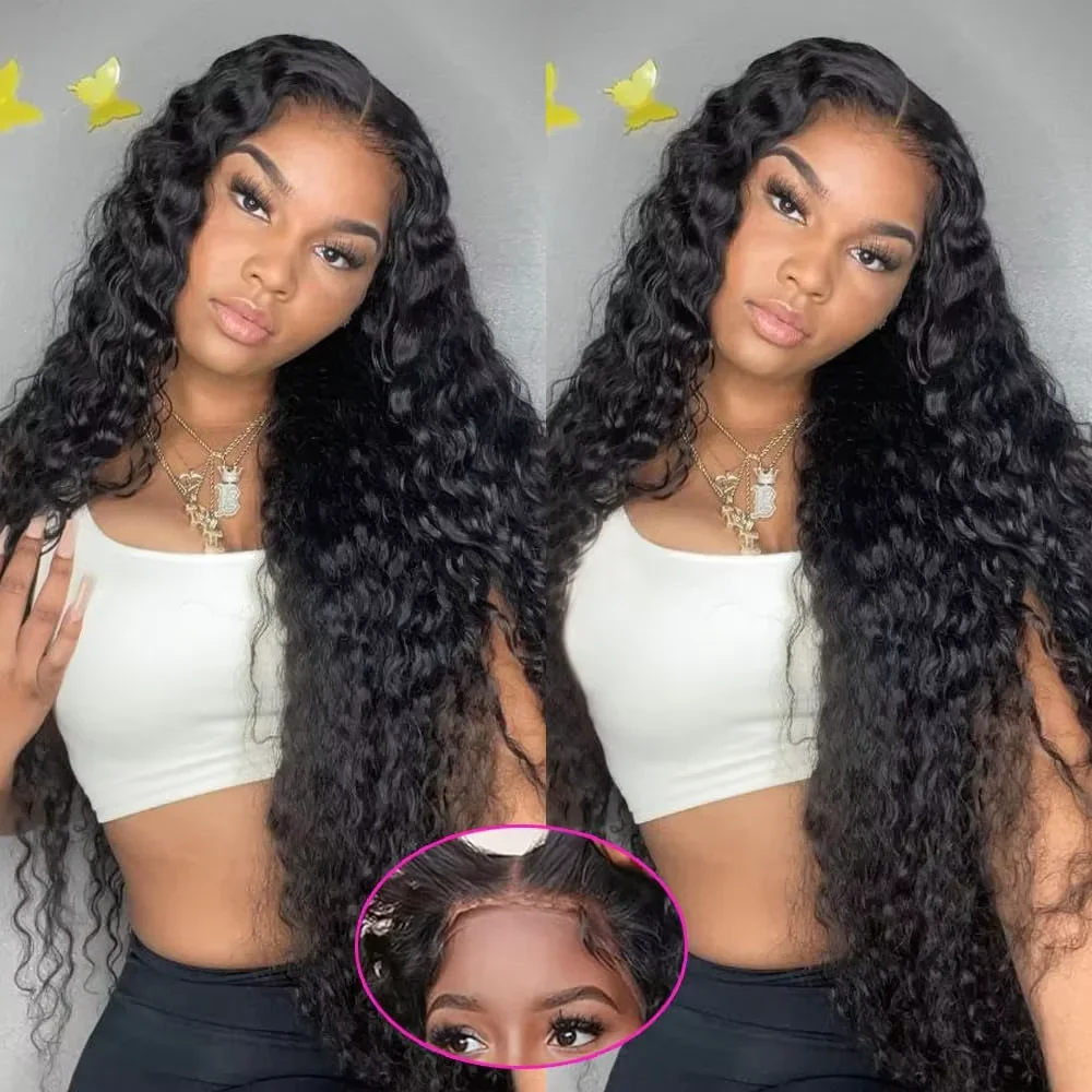 

Human Hair Deep Wave Glueless Wigs 5x5 6x4 Lace Closure Wig Pre Cut 200% Ready To Wear Preplucked Water Curly Wigs For Women