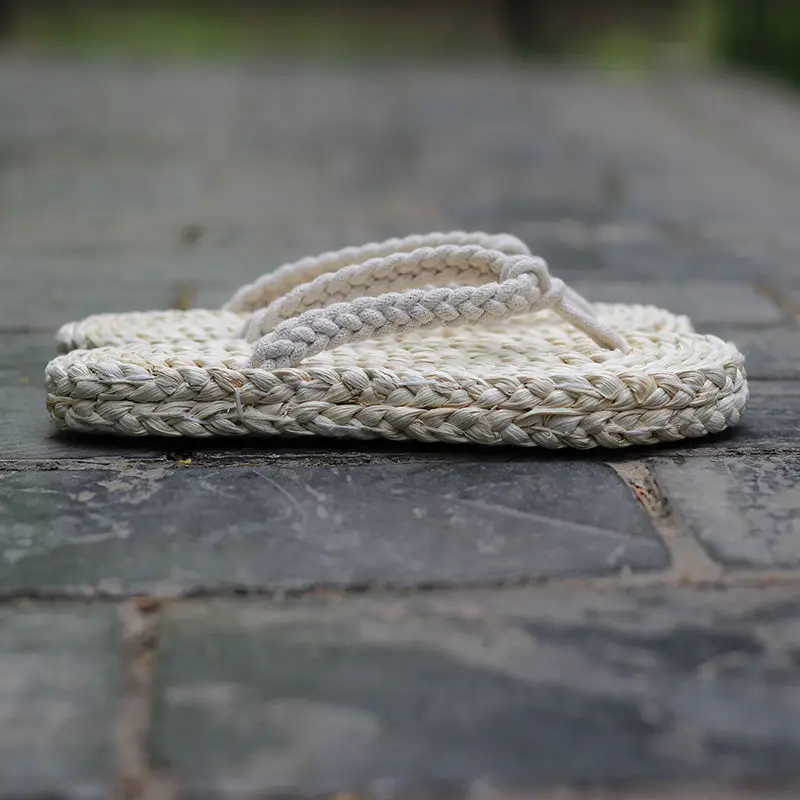 Vintage Straw Woven Shoes for Men Women Light, Breathable, Pure Hand Woven Flip-Flops Men Size 35-44 Slides Casual Beach Shoes