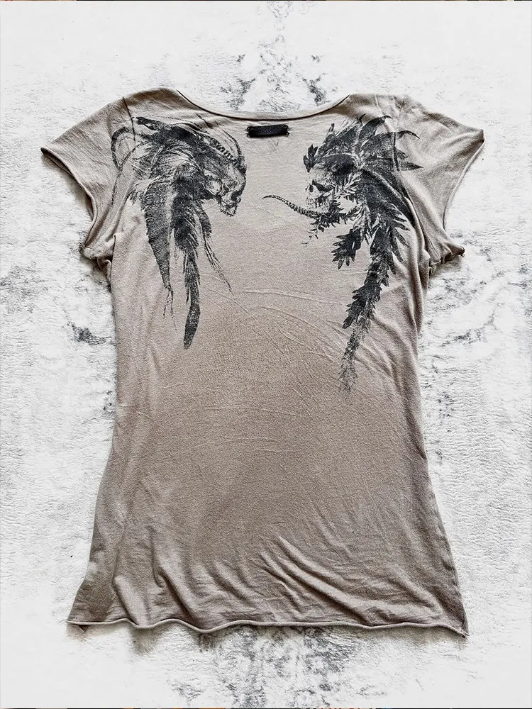 Ifsixwasnine Dark Pioneer Vision Devil's Wings Wings Print V-Neck Short Sleeve T-Shirt