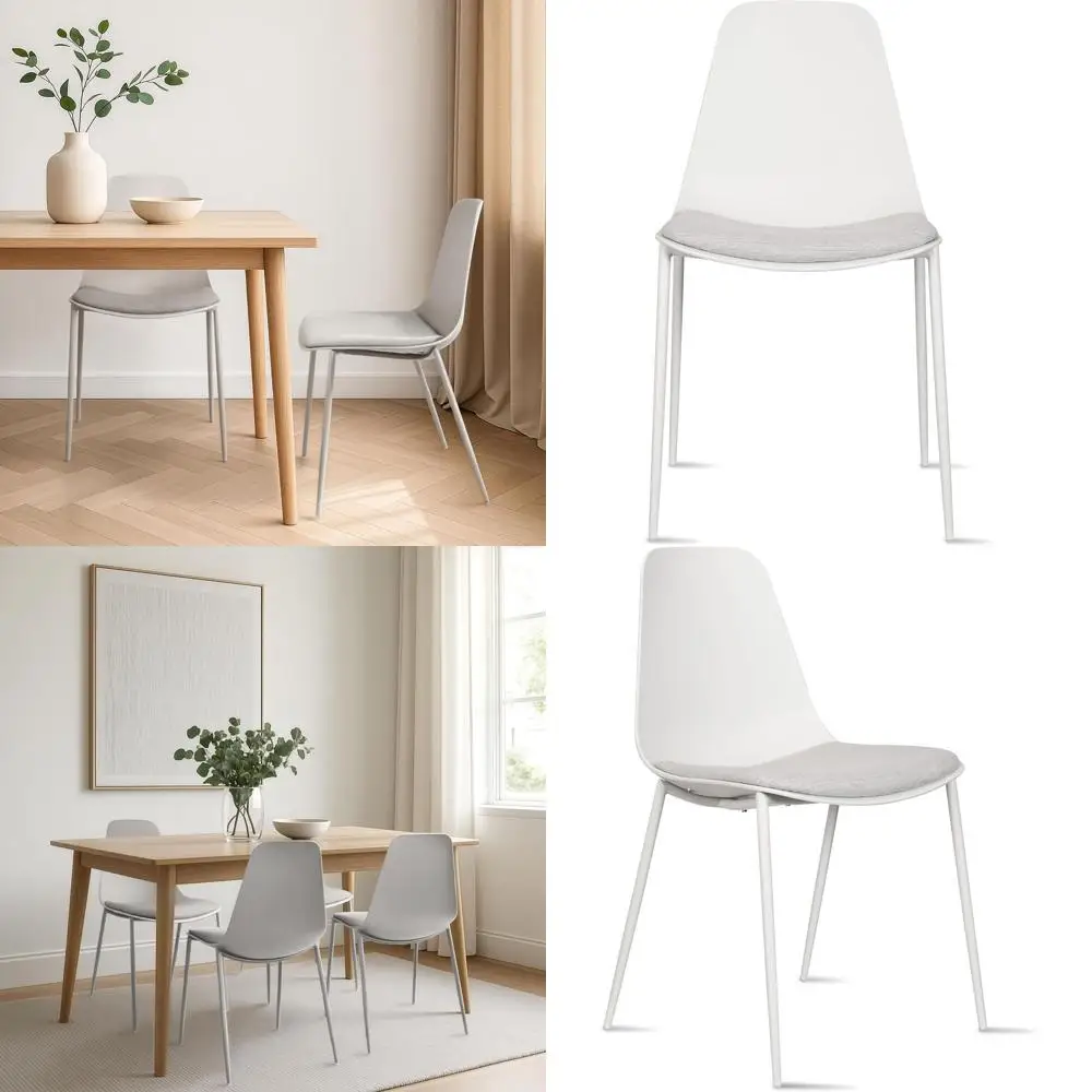 White Fabric Cushioned Dining Chair with Metal Legs, Suitable for Indoor and Outdoor Use