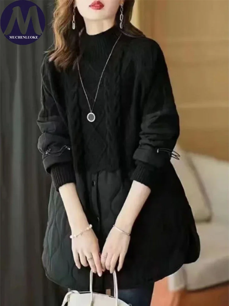 Pulôveres de malha de gola alta meia feminina, suéter estilo preguiçoso, suéter solto, blusa casual, moda coreana, novo, outono, inverno