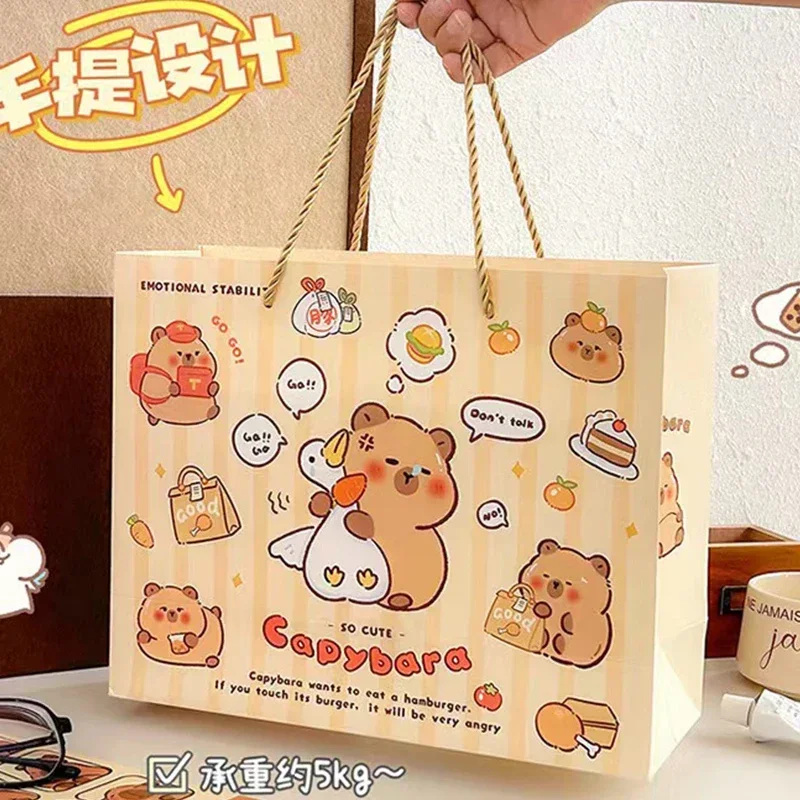 2025 Capybara Cartoon Paper Bags Hand-held Paper Bags Rectangular Gift Candy Colorful Shopping Bags Party Birthday Supplies