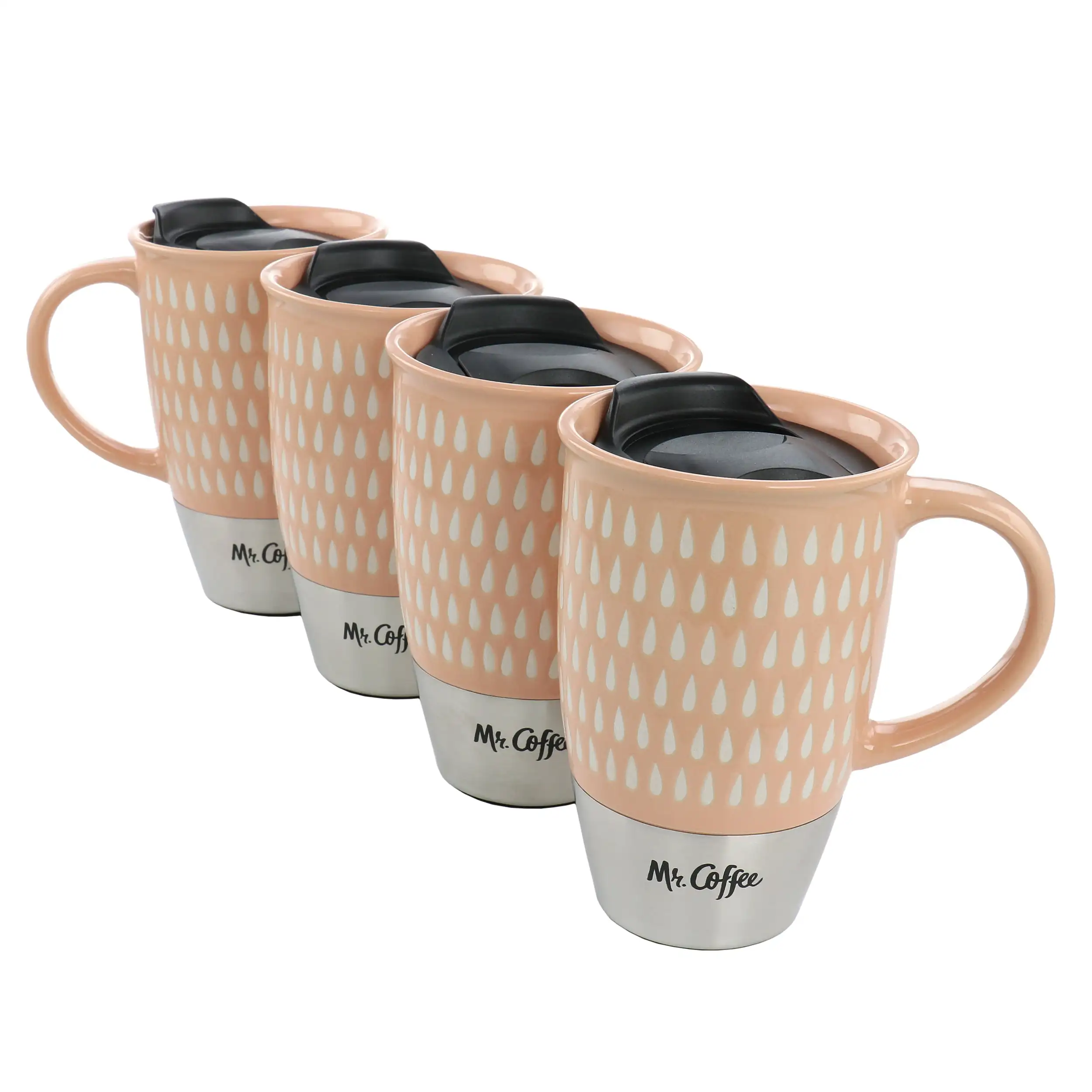 

Coupleton Teardrop 4 Piece 15 Ounce Stoneware and Stainless Steel Travel Mug Set with Lid in Peach