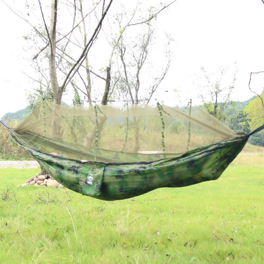 2 Person Camping Garden Hammock With Mosquito Net Outdoor Furniture Bed Strength Parachute Fabric Sleep Swing Portable Hanging