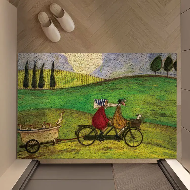 Whimsical Folk Art Countryside PVC Coil Doormat Dirt Catching Washable Non‑Slip Front Entrance Rug Indoor Floor Home Decor