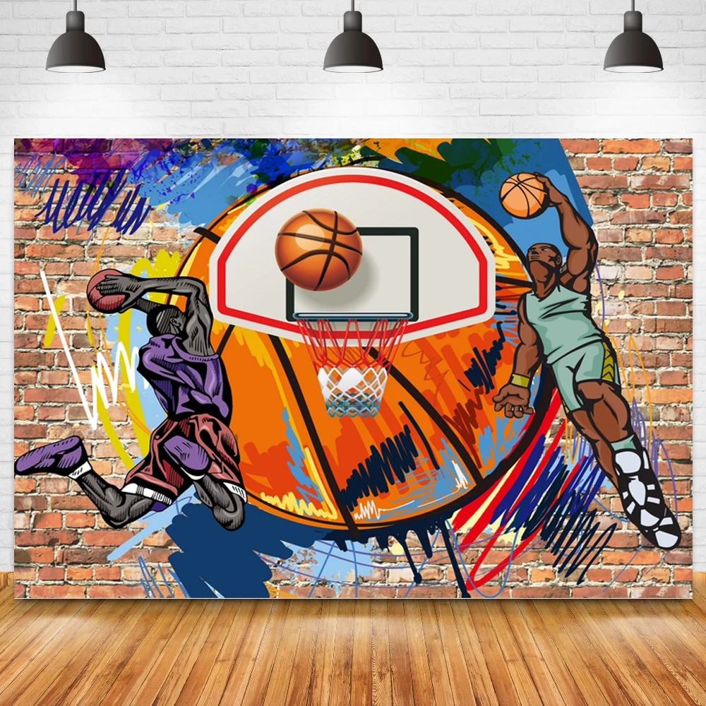 

Custom Happy Birthday Sports Theme Party Backdrops Basketball Boy Athlete Photography Backgrounds Photo Studio Photozone Decor