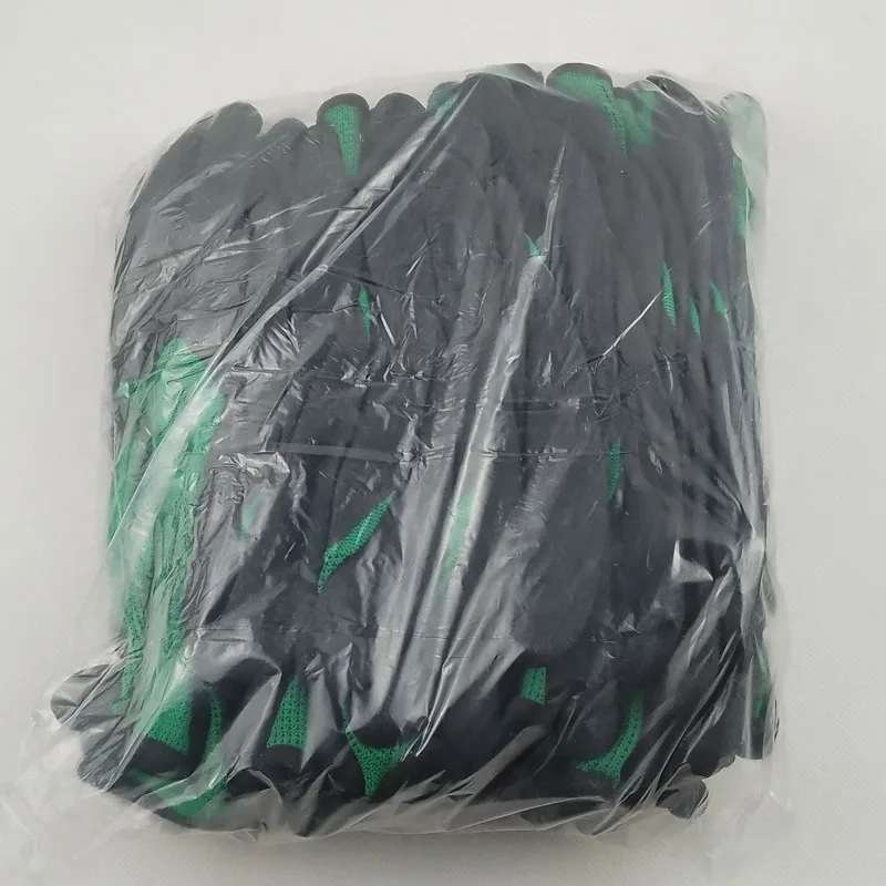

green polyester 13G knitted black foamed latex palm coated safety work gloves ant-slip wear-resistant factory industrial worker