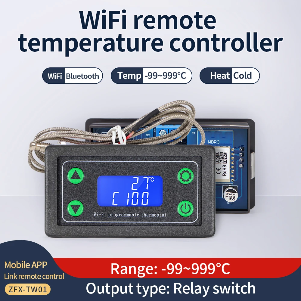 

Tuya Wifi Digital Intelligent Temperature Controller 10A Thermostat Heating Cooling Control Switch with Sensor Probe ZFX-WT01