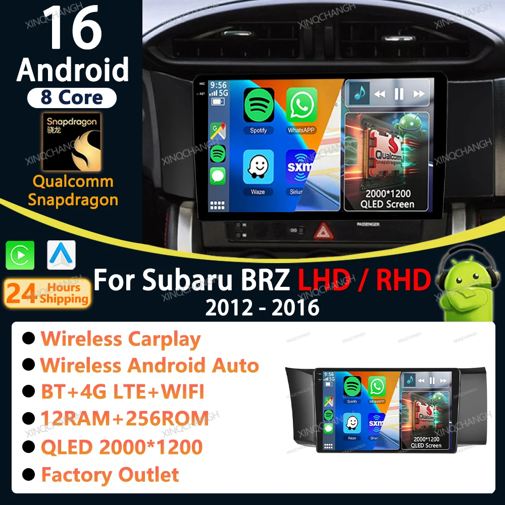 Radio para Auto Android 16 con Carplay para Subaru BRZ, Scion FRS, Toyota GT86 GT 86 2012-2016, Unidad Principal 2 DIN, Panel de Video DIN