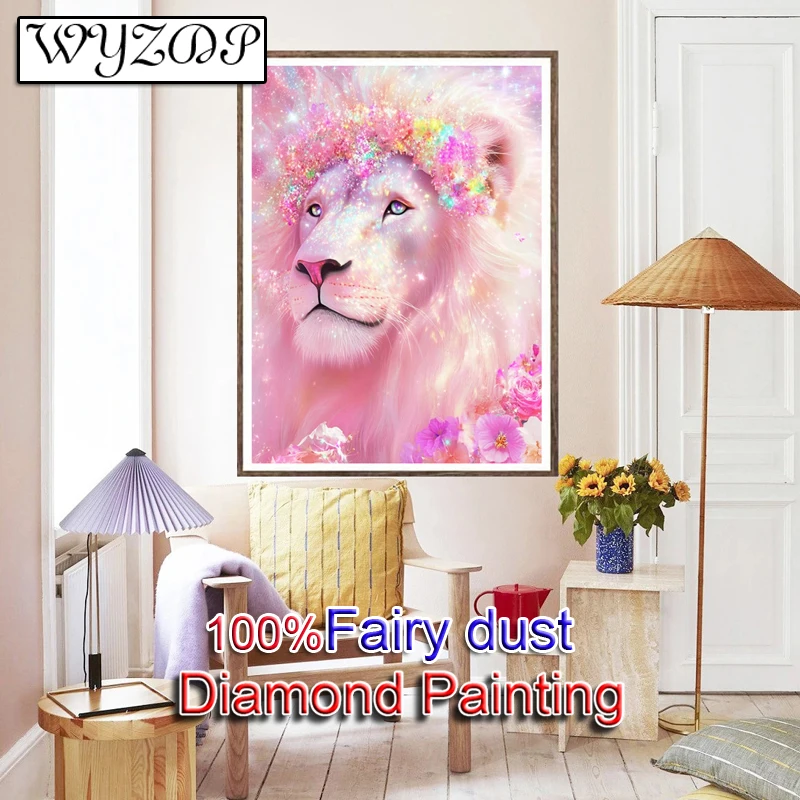 

WYZDP 100% Fairy Dust Diamond Painting Kits Lion Picture Square Diamond Embroidery Handicrafts Diamond Art Full Crystal Decor