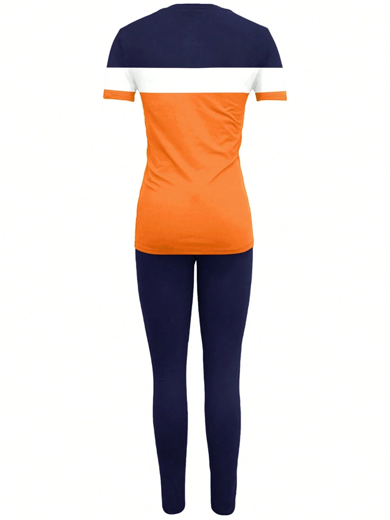 

Спортивный комплект с цветными блоками, топом с короткими рукавами и леггинсами, летний