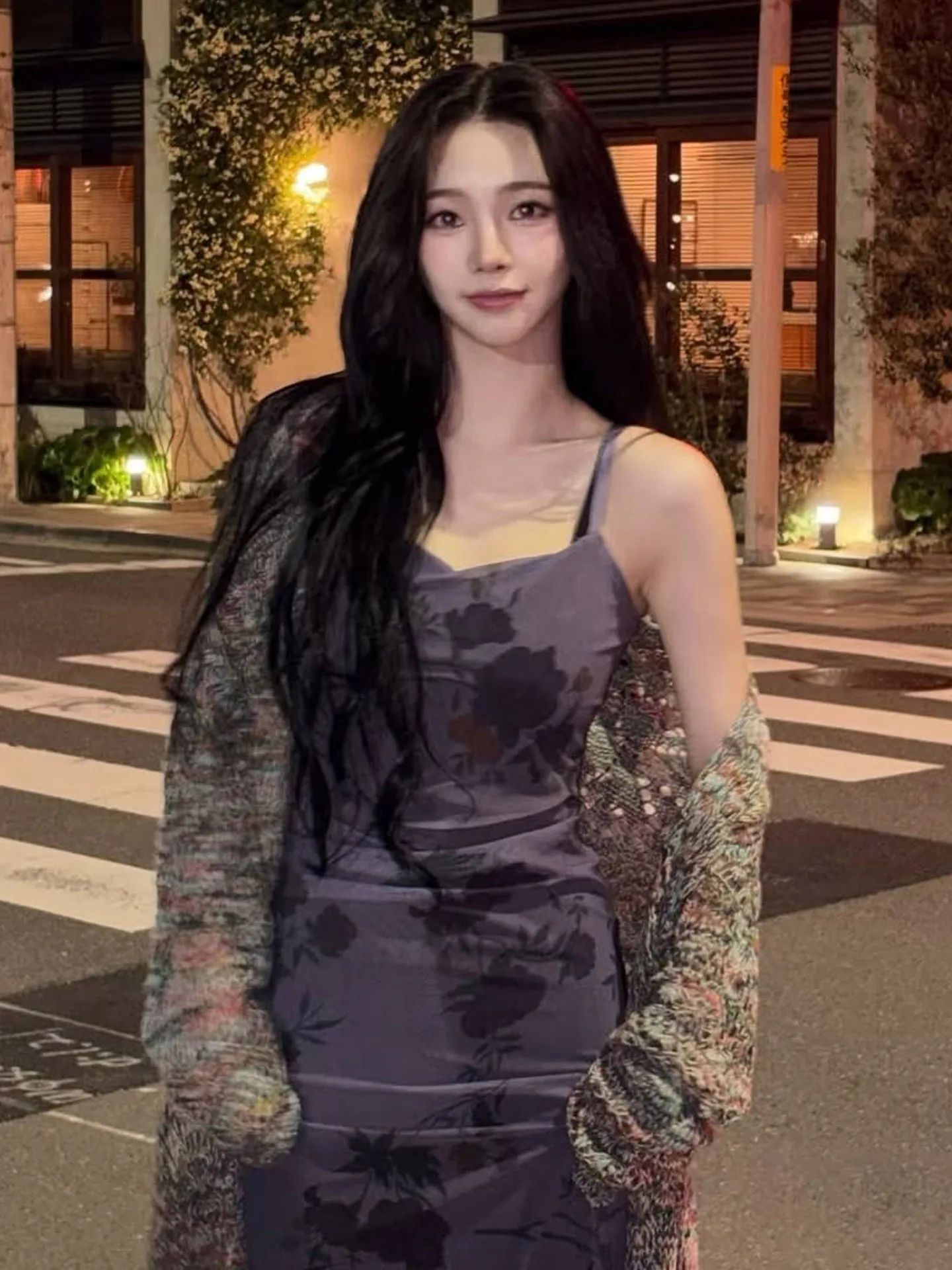Liu Zhi Min Purple Floral Print Halter Dress Women's Summer New Style Slimming Waist High Waist Soft Polyester Casual Commute
