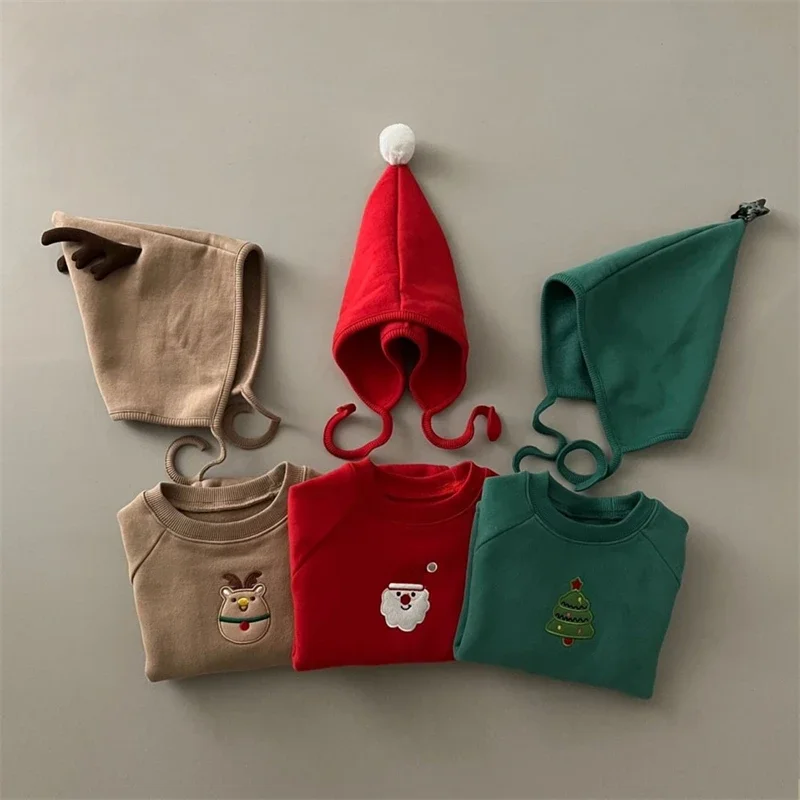 Baby Infant Cotton Rompers Christmas Santa Rudolph Toddler Boy Girl Sweatshirt With Hat Xmas Tree Autumn Winter Clothes Sweater