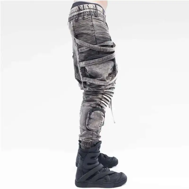 HKSH Spring New Men's Tide Punk Techwear Waste Land Retro Heavy Vintage Asymmetric Strap Multi Pockets Casual Cargo Pants HK4344