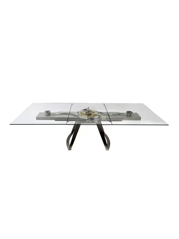 Mesa de jantar retangular de metal com high-end Mesa de jantar retrátil com arte engrenagem, luxo acessível