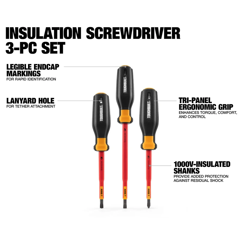 TOUGHBUILT TB-H5S3-N 3-Piece1000V Insulated Screwdriver Set Bi-material Handle 2 Layers Of Flame-retardant Hand Tool