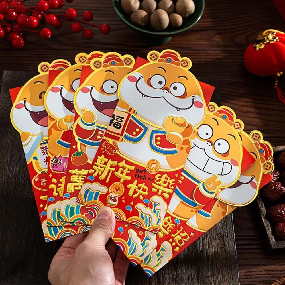 6Pcs Paper Snake Year Red Envelopes Good Luck Chinese Style Lucky Money Packets Decorative Traditional Spring Festival Hong Bao