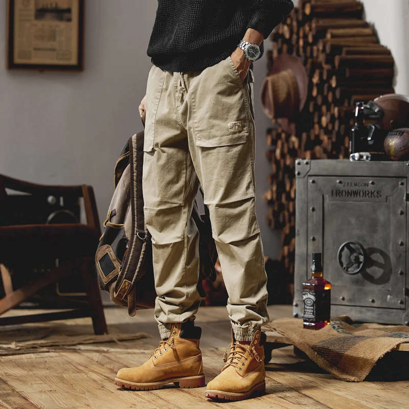 Men's Retro Work Pants Casual Loose Fit High Street Style Versatile Trendy Foot Binding Long Casual Pants