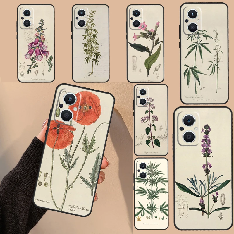 Botanical Drawings Flowers Case For OPPO Reno 8T 8 Pro 7 5 4 6 Lite 2Z 4Z 5Z OPPO Find X5 X6 Pro X2 Lite X3 Neo Cover