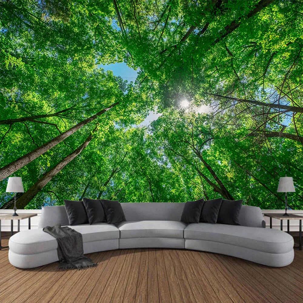 Sunshine Forest Wandteppich, Polyesterstoff, Schlafzimmer, Wohnzimmer, Sofa, Teppich, böhmischer Stil, Kunstdekoration