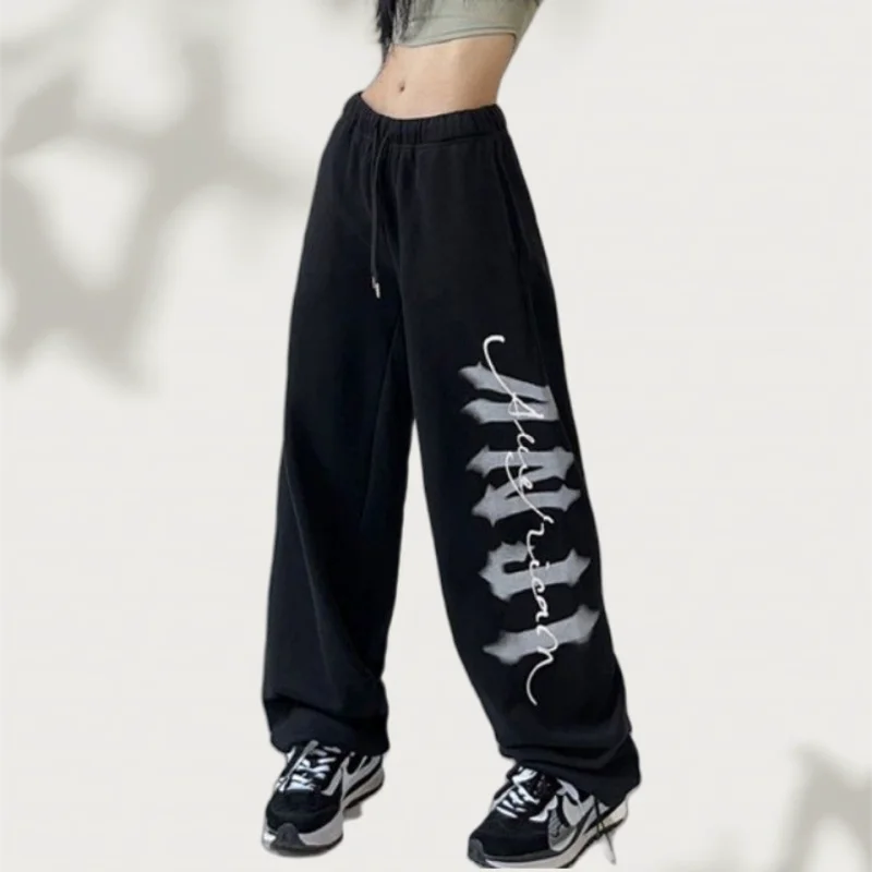 Pantaloni lunghi jazz da donna con coulisse a vita alta Pantaloni casual High Street Y2k Pantaloni hip-hop per abbigliamento sportivo da strada stile americano