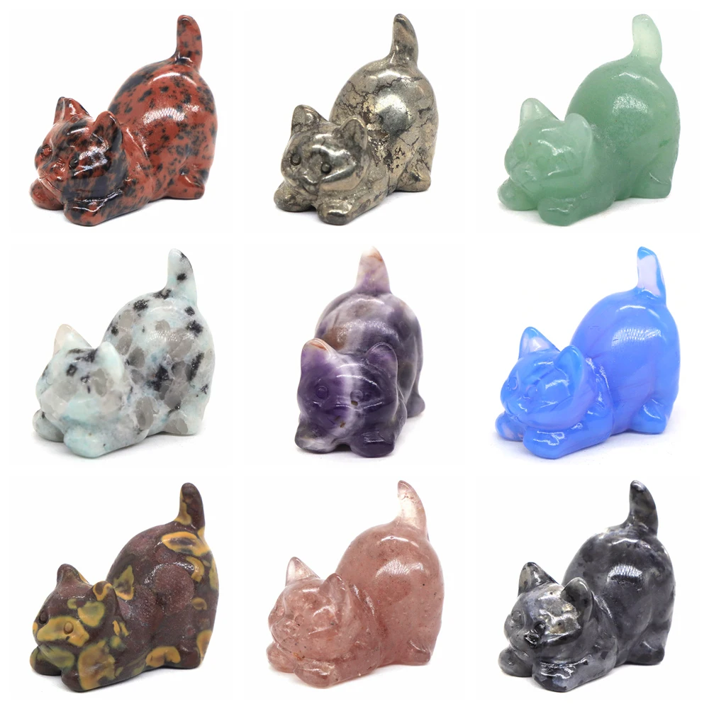 

Carved Crystal Cat Animal Figurine Natural Reiki Stone Amethyst 30mm Mini Kitty Statue Craft Chakra Meditation Decor Lucky Gift