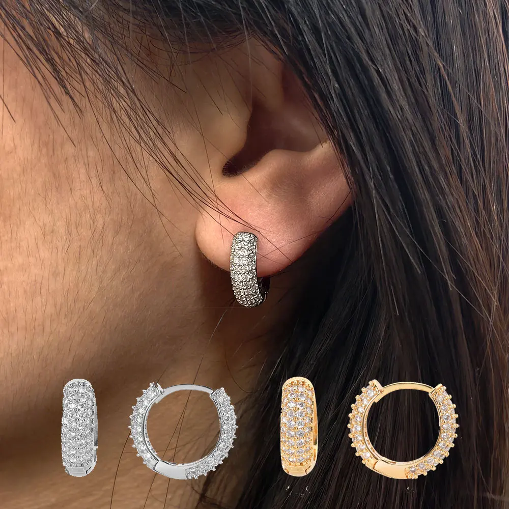 

Iced Out Hip Hop Trendy Cubic Zirconia Hook Cz Studs Hoop Women'S Earrings Plated Bling Au750 High End Luxury Drop Shipping