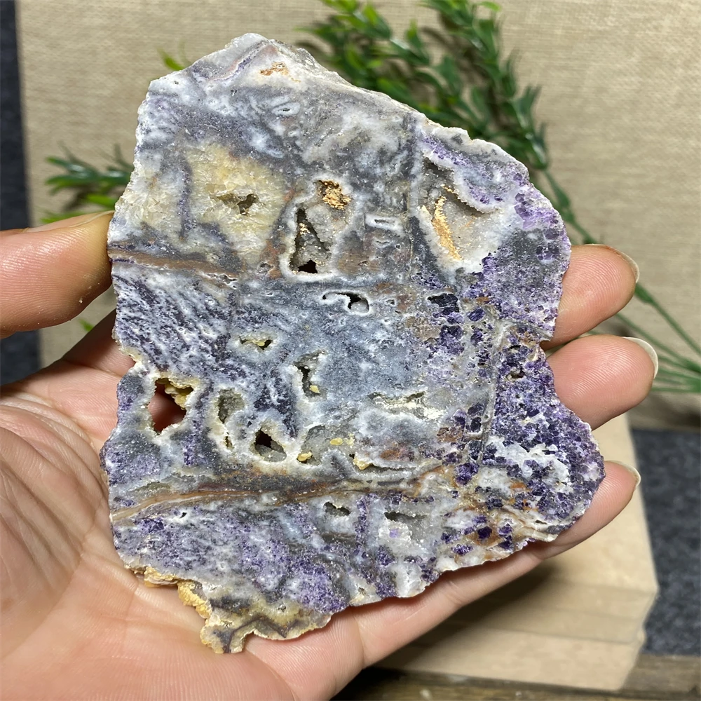 Stone Slab Crystal Purple Sphalerite Natural Quartz Geode Minerals Slice Spiritual Wichcraft Wicca Home Decoration Room+Stand