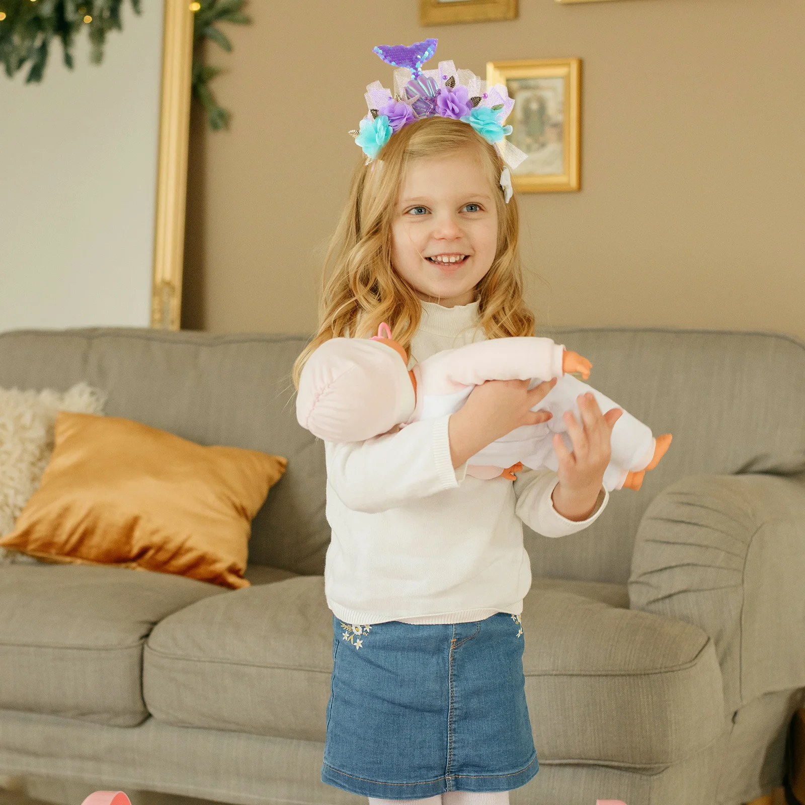 Totority Kinder Meerjungfrau Cosplay Kostüm Set mit Stirnband und Kunststoff für Mädchen Party Dress Up