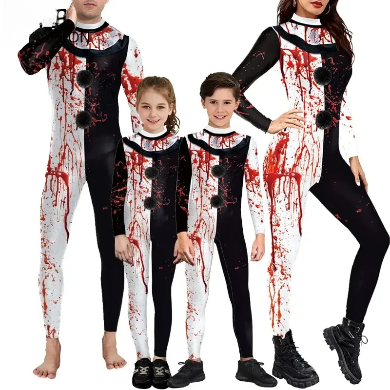 

Halloween Blood Clown Cosplay Costume Adult Kid Halloween Suit Fancy Family Matching Clothes Bodysuit Movie Scary Jumpsuit