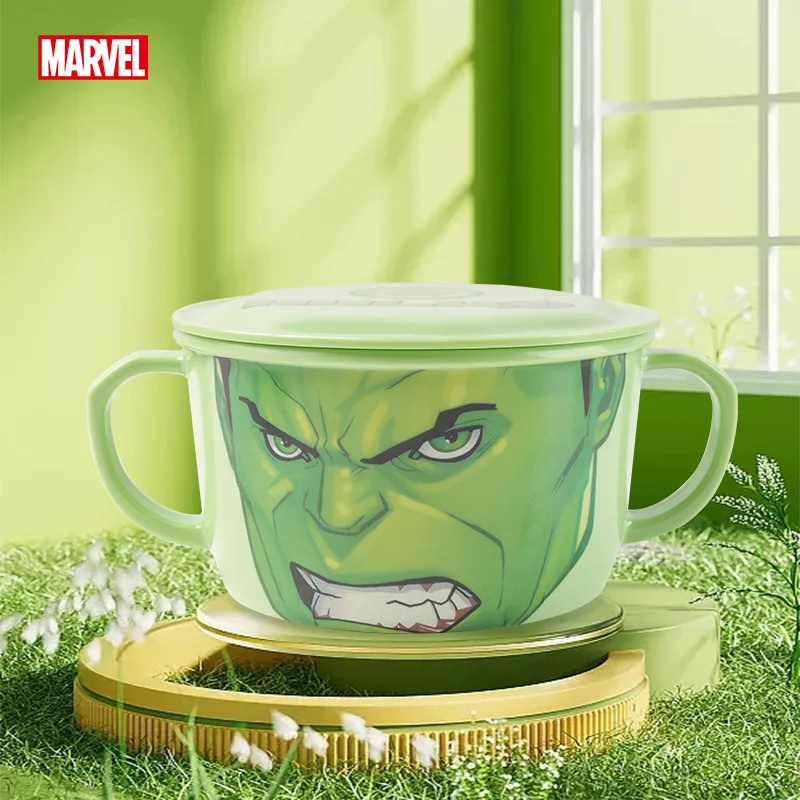 Marvel Children Bowl Captain America Avengers Superheroes with Lid Dual Handle Tableware Anti-scald Kindergarten Kid Dinner Dish