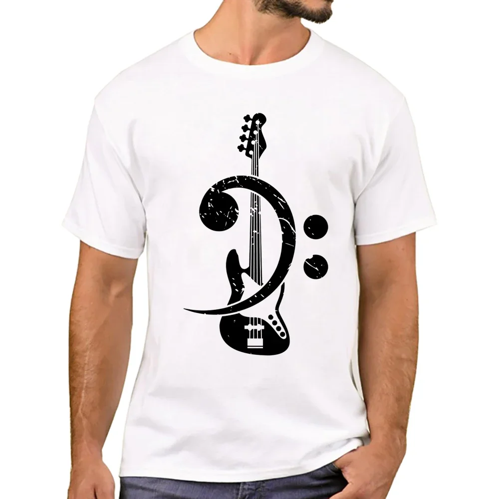 Funny T Shirts Short Sleeve Harajuku Tee Fashion Musician Bass Clef Men T-Shirt Bass Guitar Printed men clothing graphic summer