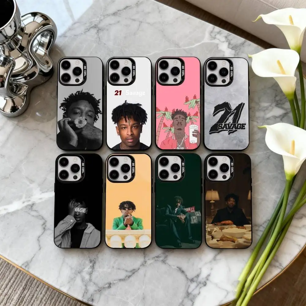 

Cool Rapper 21 S-Savage-E Phone Case For iPhone17,16,15,14,13,12,11 Plus,Pro Max Black Candy silver phone case