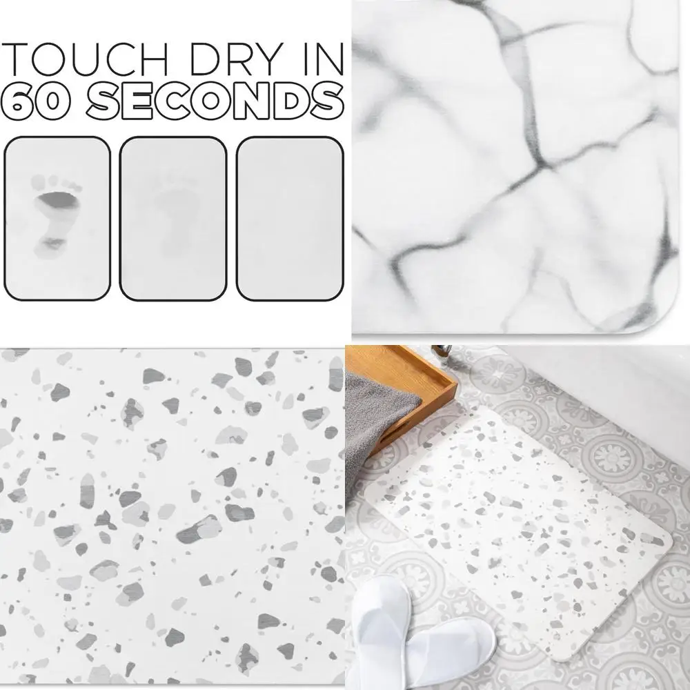 

Quick-Dry Grey Terrazzo Stone Non-Slip Bath Mat by xArtsyMats
