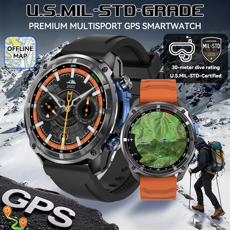 

US Military Grade Outdoor Smart Watch Offline Maps Navigation 10ATM Waterproof Dual band GPS Compass Altimeter AMOLED Smartwatch