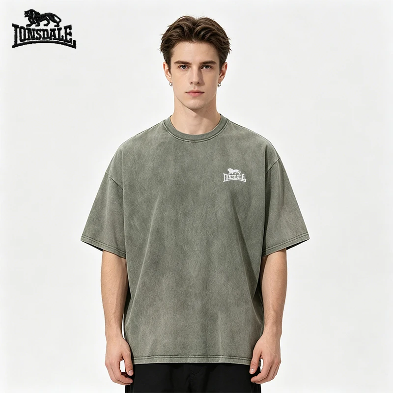 EUR 100% pure cotton men's embroidered lion high-quality new T-shirt with washing process made of all cotton material