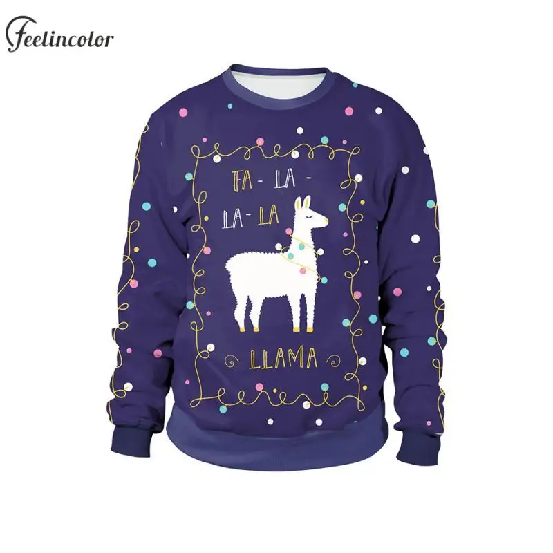 

Men Ugly Alpaca Graphic Sweatshirt Polka Dots Printed Christmas Pullover Autumn Purple Hoodies Unisex Clothing Couple Gifts