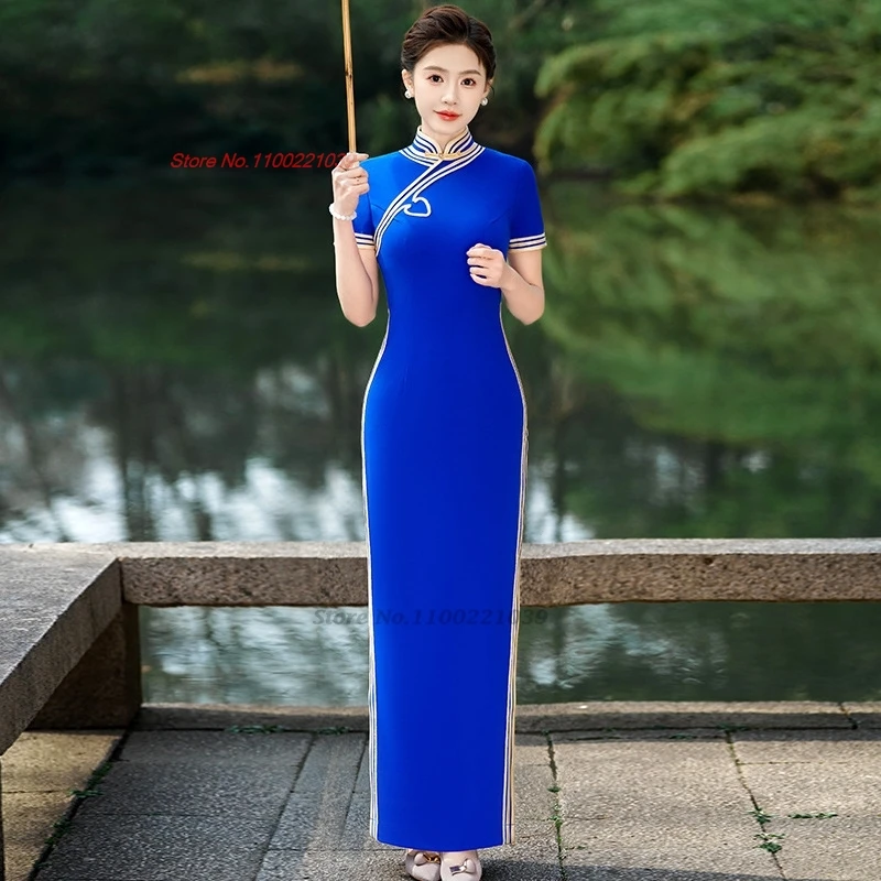 

2025 chinese improved qipao cheongsam traditional stage performance qipao folk dress retro banquet evening dress qipao vestido