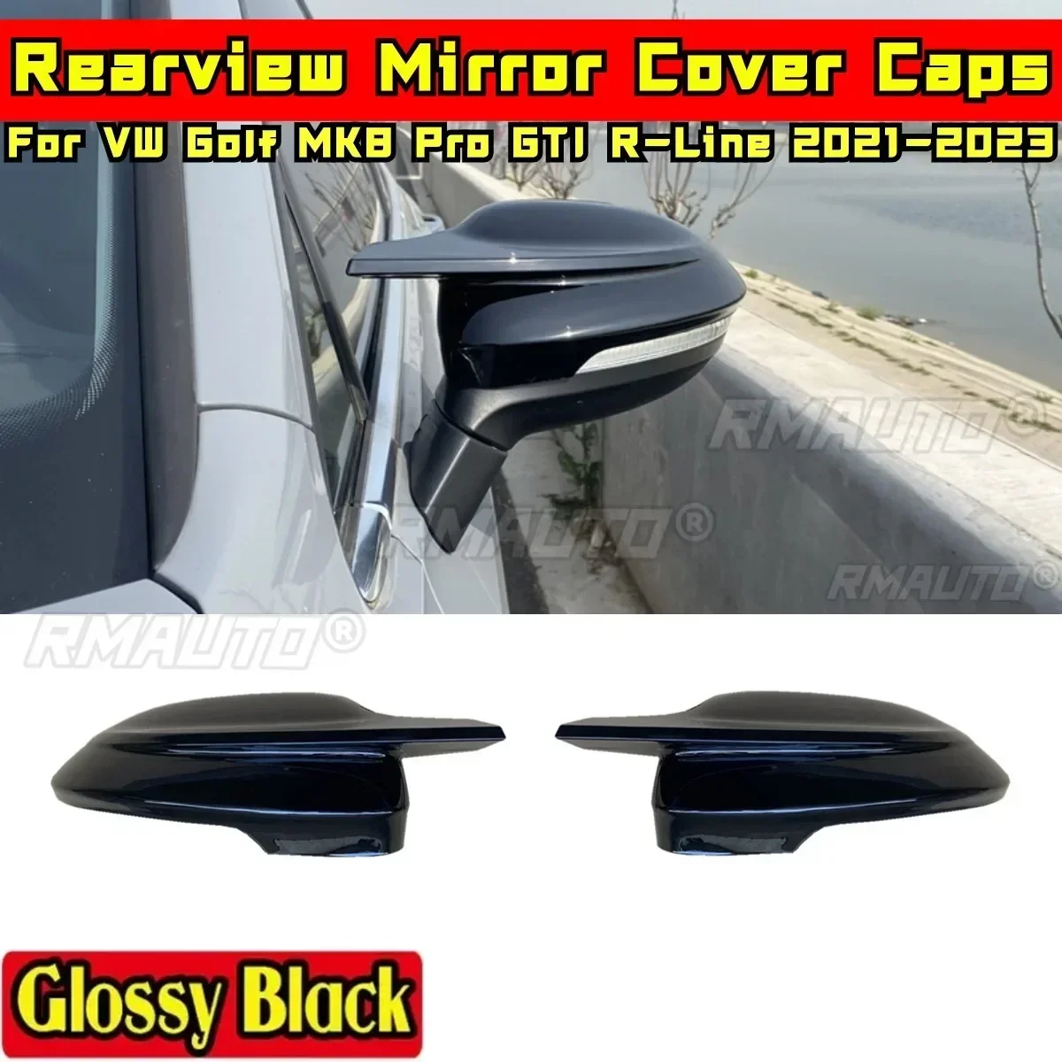 For VW Golf MK8 Pro GTI R-Line 2021-2023 Body Kit Rearview Mirror Cover Caps Carbon Fiber Look Car Accessories