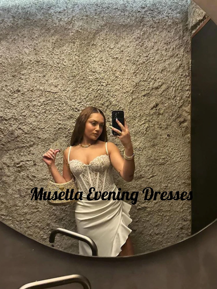 Musetta Fashion High Side Slit Evening Gowns Spaghetti Strap Floor-Length Prom Dresses Vestidos Eventos Especiales Customized