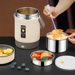 2L Electric Lunch Box 12V Car Rice Cooker Portable 304 Stainless Steel Linner Thermal Insulation Lunch Box Outdoor Food Heaters