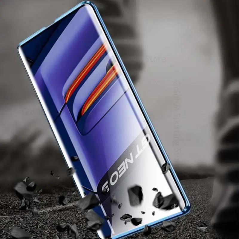 For Realme GT Neo3 Magnetic Adsorption Tempered Glass Phone Case For Realme GT Neo 3 360 Double Sided Film Protector Flip Cover
