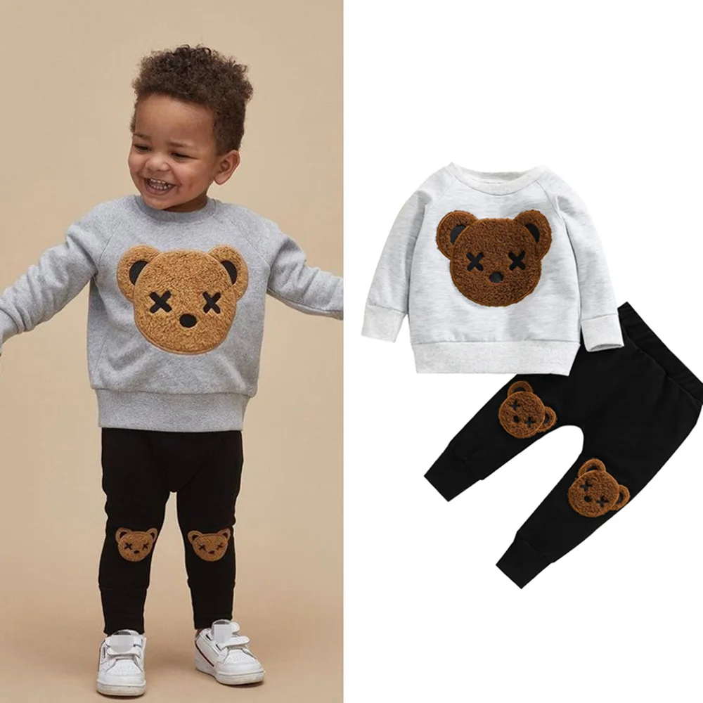 

Baby Boy Cute Cartoon Bear Clothes Set Sweatshirt Tops Pants Sweatpants 1-5Y Toddler Kids Spring Fall Casual Outfits 2022 New