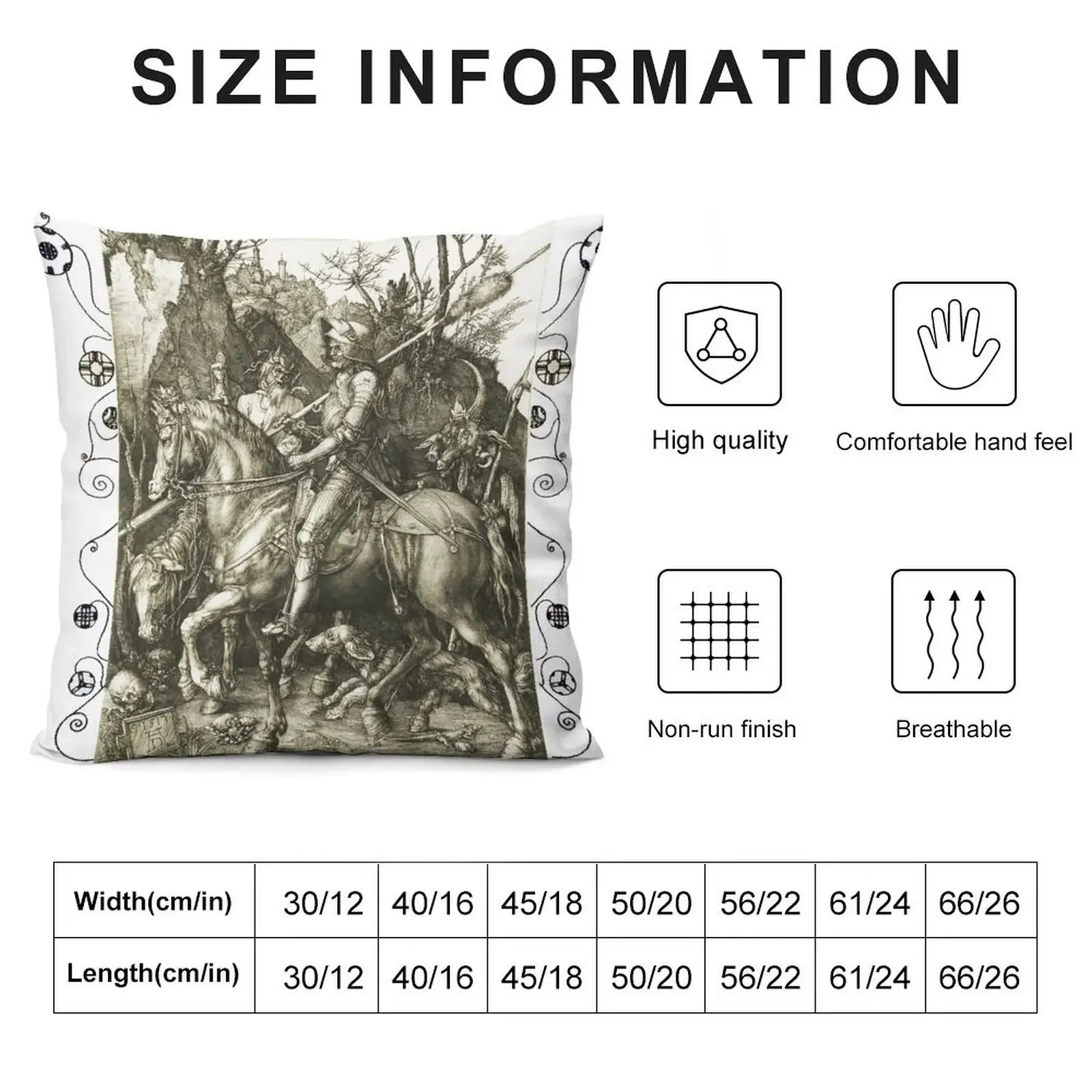 KNIGHT ,DEATH AND THE DEVIL by DURER in Black White Geometric Swirls Throw Pillow Sofa Cover pillow