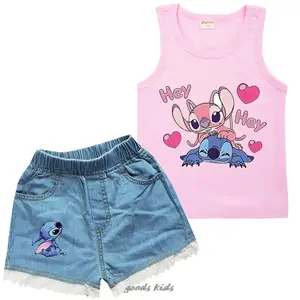 Kinderset Jeans und T -Shirt Lilo und Stich, Babykleidung, Sommer, Jungen, Mädchen, 2 Stücke 6 Hauptverkäufe Denim für Mädchen festgelegt - №4