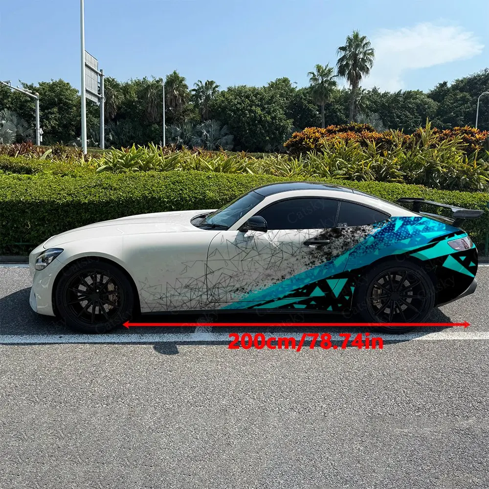 2pcs Cyan Triangle Broken Line Car Side Wraps, Self-Adhesive PVC Waterproof & Scratch-Resistant Stickers, Car Accessory Gift