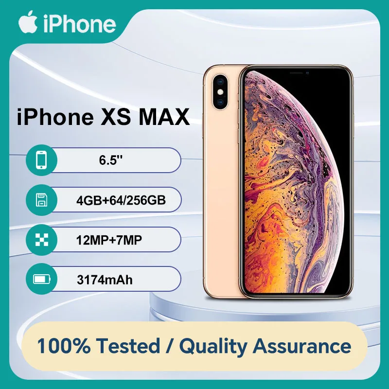 هاتف Apple iPhone XS MAX الأصلي غير مقفول 64/256GB ROM 4GB RAM IOS A12 Bionic Hexa Core 6.5 بوصة مزدوج 12MP 4G هاتف محمول مستعمل