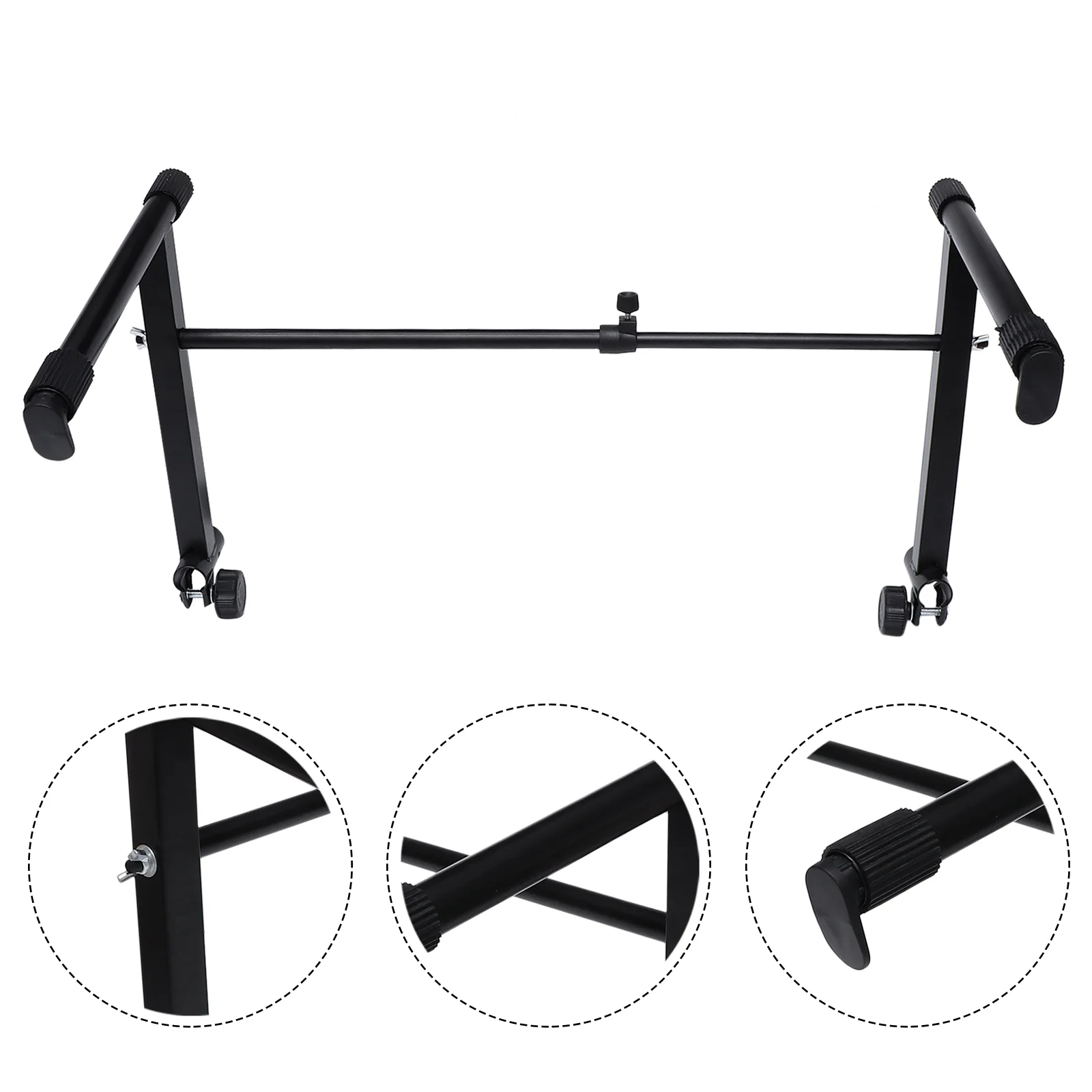 

Electronic Keyboard Stand Double Layer Adjustable Height Piano Rack Black Rubber Sleeve Protector 71cm Width