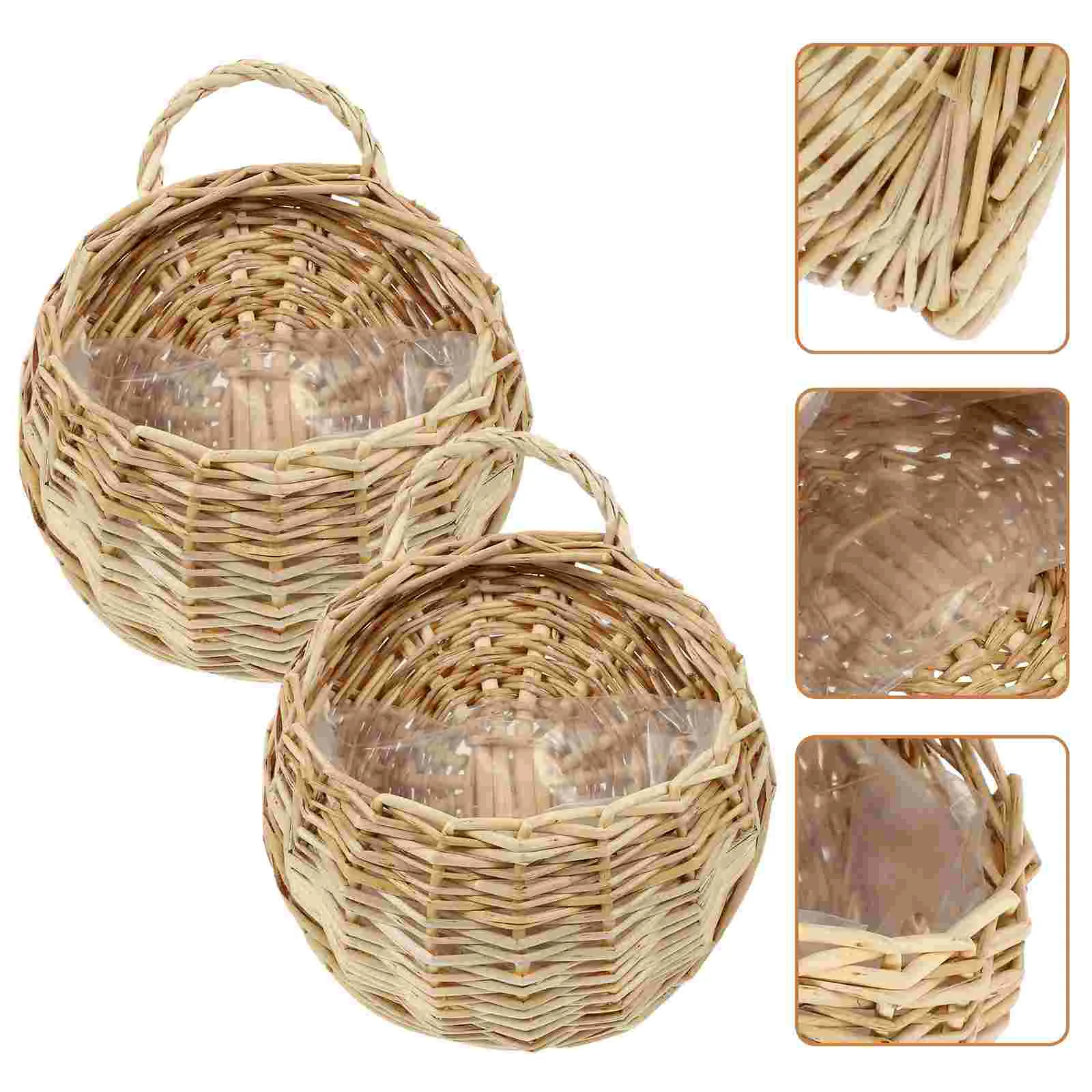 2 Pcs Wicker Wall Hanging Rattan Flower Basket Plant Pots Outdoor Laundry Wooden Decorative Organizer