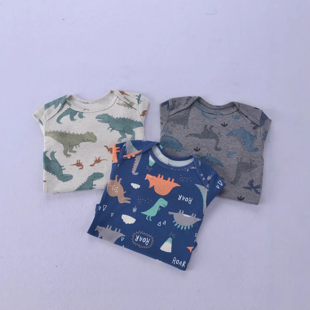 Newborn Baby Cotton Bodysuit Cartoon Dino Print Onesie Long Sleeve Infant One-piece Rompers Soft & Cozy Toddler Casual Pajamas